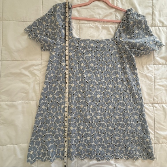 ZARA Eyelet Embroidered Cotton Dusty Blue Dress Women’s Large - Picture 12 of 12